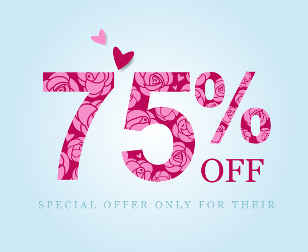 打75%。打二十五折。春季或夏季特价。用玫瑰装饰的人物。红色背景上有粉红色的花。矢量图图片下载