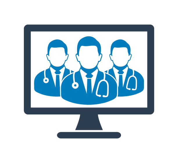 在线医疗团队图标。平面风格向量EPS。图片下载