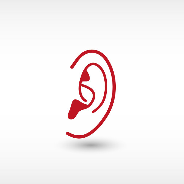 耳朵红色矢量图标与阴影图片下载