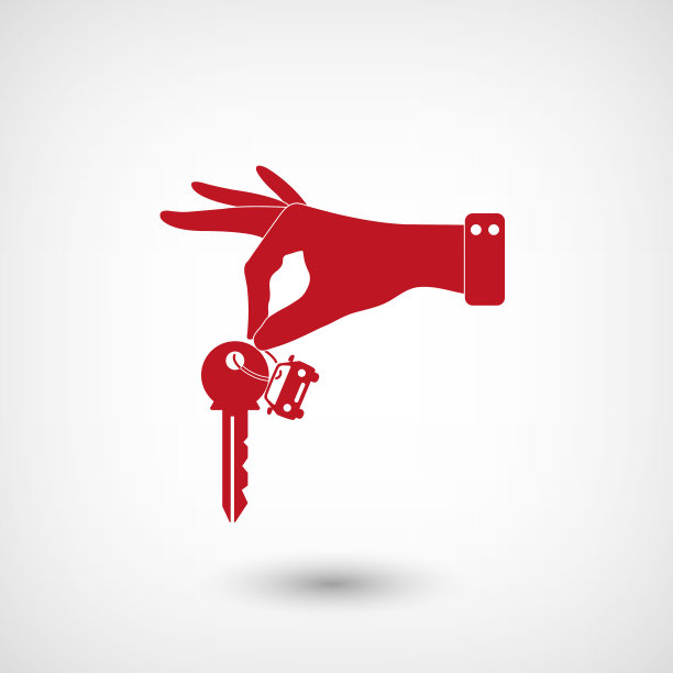 手握键与汽车红色矢量图标阴影图片下载