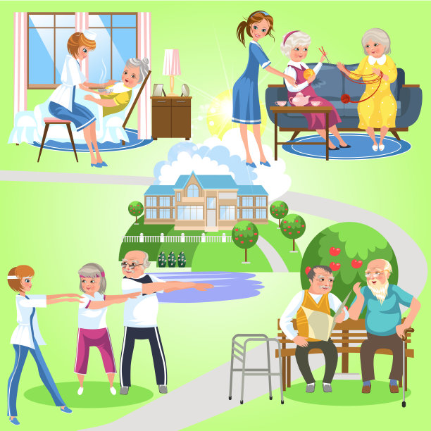 一组在养老院度过时光的老女人和老男人图片下载