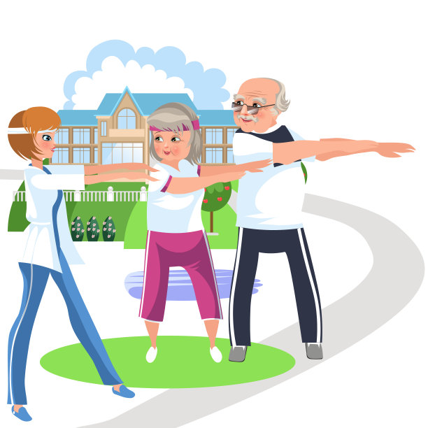 卡通教练教老人如何锻炼身体图片下载