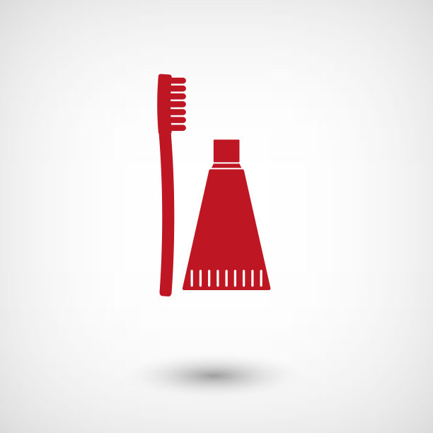 带有牙膏的牙刷-带有阴影的红色矢量图标图片下载