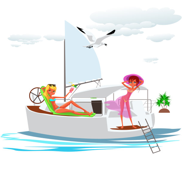 卡通年轻漂亮的女人穿着漂亮的泳衣图片下载