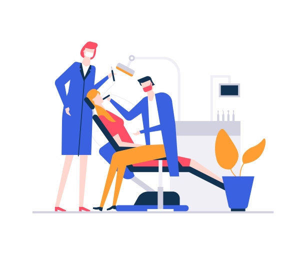 在牙科-彩色平面设计风格的插图图片下载