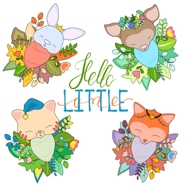 新生的动物宝宝戴着季节性的花圈图片下载