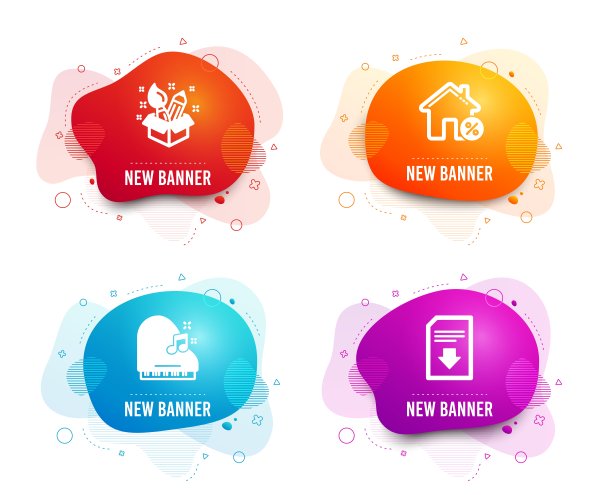 贷款屋，钢琴和创意图标。下载文件签名。折扣百分比，Fortepiano，设计理念。向量图片下载