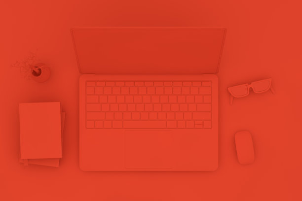 顶视图桌面与笔记本电脑，最小的技术理念概念。图片下载