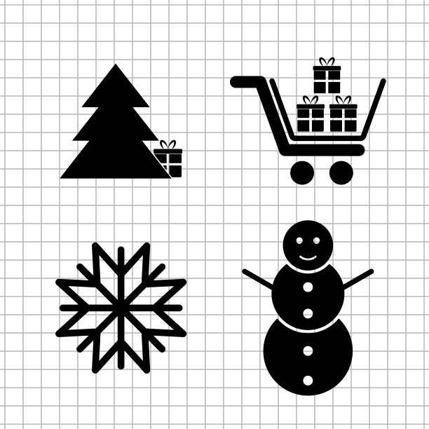 新年矢量图标集：树、雪人和礼物图片下载