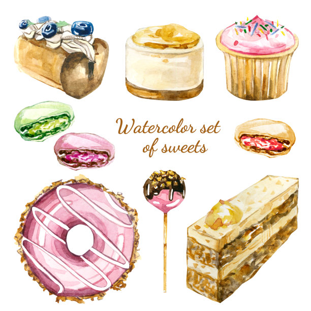 水彩糖果套装素材图片