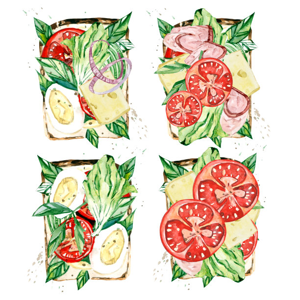 水彩食物三明治套装图片下载