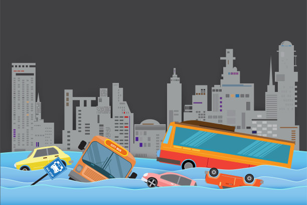 洪水灾害，城市洪水，城市街道上的水图片下载