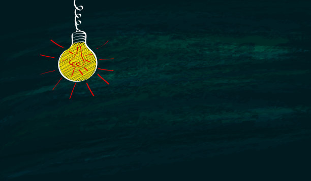 大创意水平横幅与明亮的灯泡和文本复制空间。绿色黑板上涂鸦。矢量图图片下载