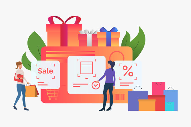 信用卡与礼品盒，袋子和客户矢量图片下载