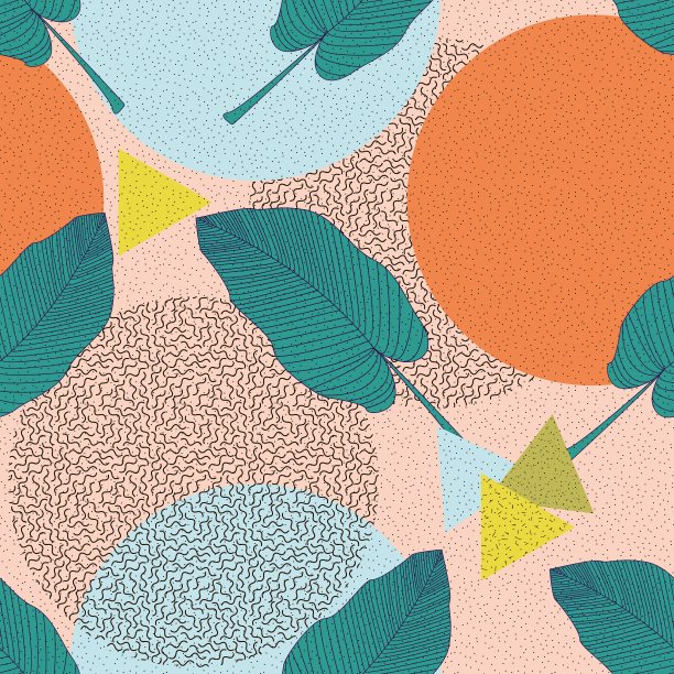 丛林植物插图。色彩斑斓的热带印。花卉复古无缝图案。夏季热带插图。奇异向量插图。棕榈怪兽无缝图案。巴洛克式的模式。素材图片