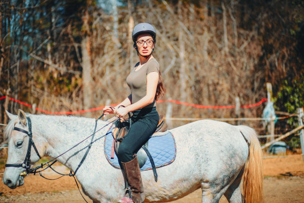 在户外练马的女人图片下载