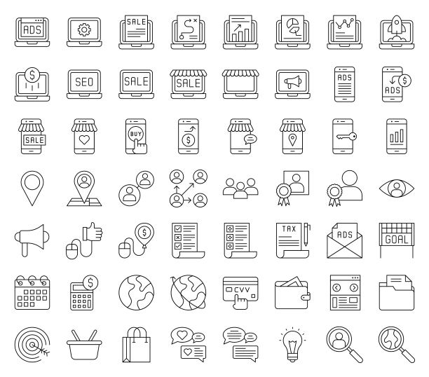 数字营销矢量集，线性图标可编辑描边图片下载