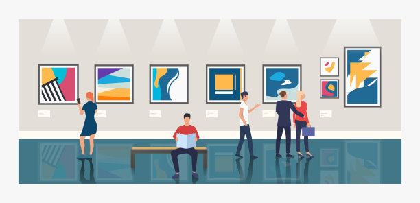 创意背景与人在画廊矢量图片下载