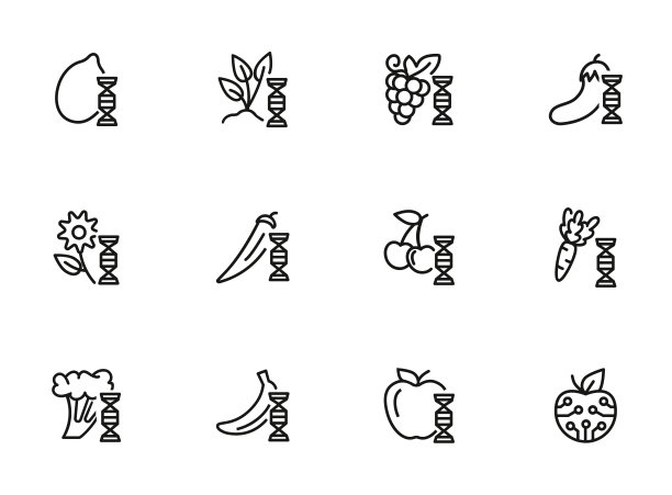 转基因食品图标集。改良浆果，苹果图片下载