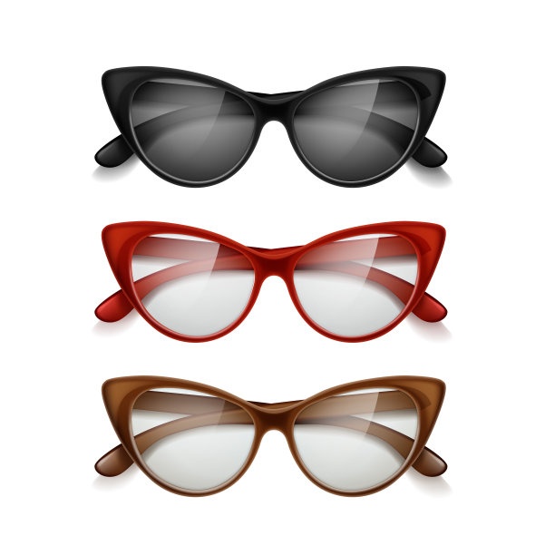 向量组的女性太阳镜不同的颜色在复古风格孤立的背景图片下载