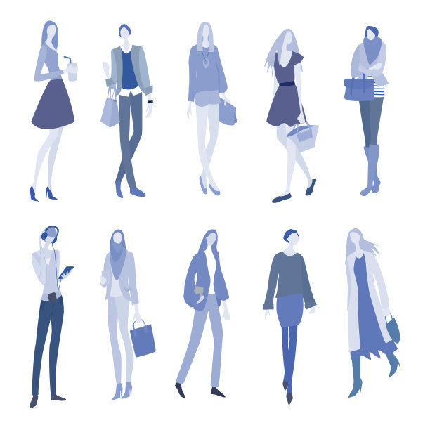 白色背景上孤立的人群。单色,蓝色图片下载
