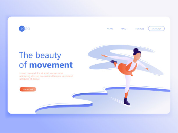 着陆页模板。年轻优雅的女子在做运动，滑冰。运动之美。矢量插图的网页或网站。图片下载