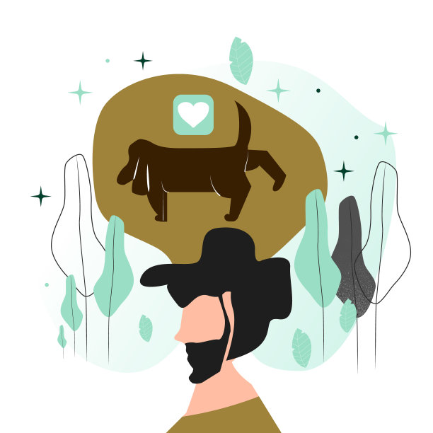 扁平风格矢量插画：思考宠物狗的男人图片下载