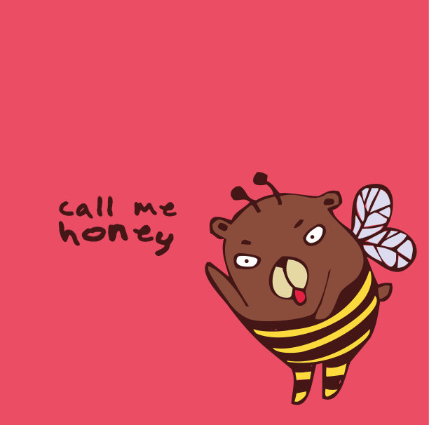 棕熊，甜蜜蜂，蜂蜜，卡通人物，矢量插图图片下载