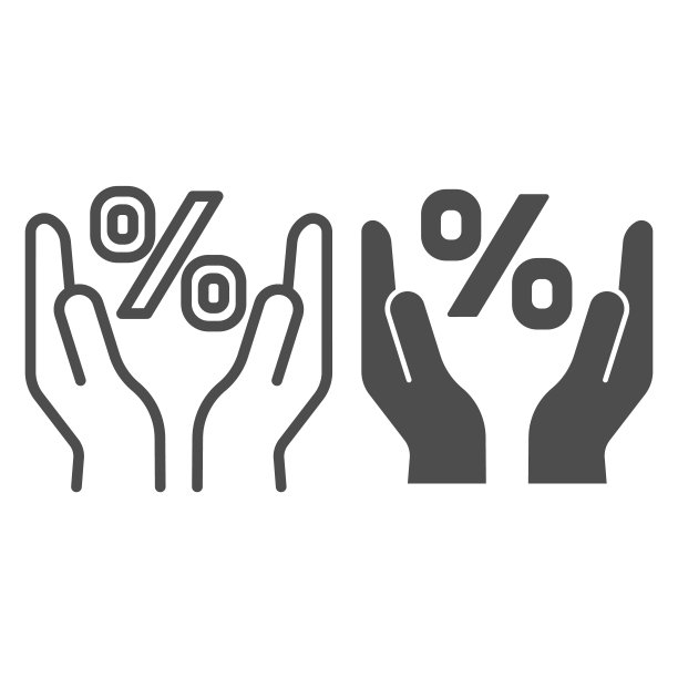 百分号在手线和字形图标。百分比矢量插图孤立在白色上。销售大纲风格设计，为网页和应用设计。Eps 10。图片下载