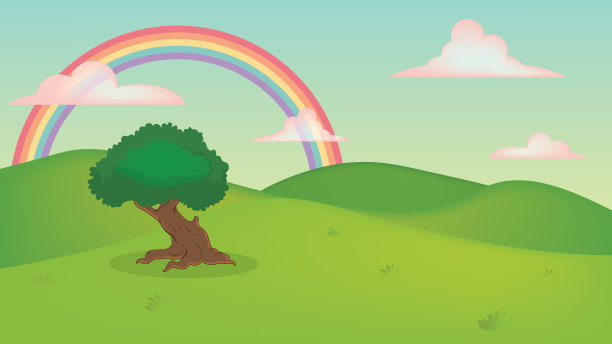 彩云与彩虹景观的彩色插图素材图片