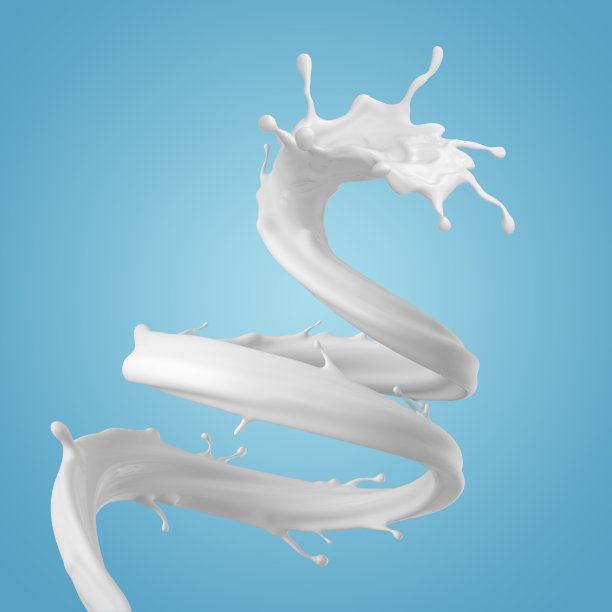 3d渲染，牛奶螺旋飞溅，液体波，白色飞溅，油漆，循环，弯曲喷气，孤立在蓝色背景图片下载