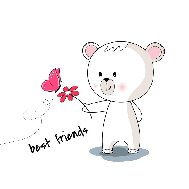 带着草甸花和蝴蝶的快乐泰迪熊图片下载