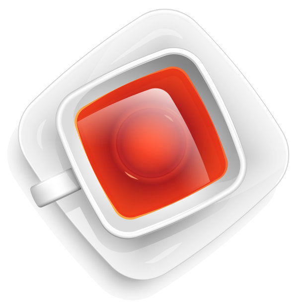 方形杯，茶托上放着红茶。从以上观点。早上热饮料。图片下载