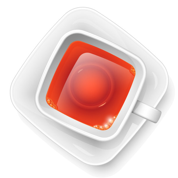 方形杯，茶托上放着红茶。从以上观点。早上热饮料。图片下载