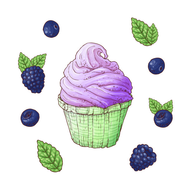 一套冰淇淋筒矢量插图。蓝莓冰淇淋图片下载
