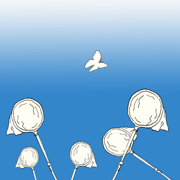 手绘素描插图蝴蝶和网络图标与对比的背景。卡,打印图片下载