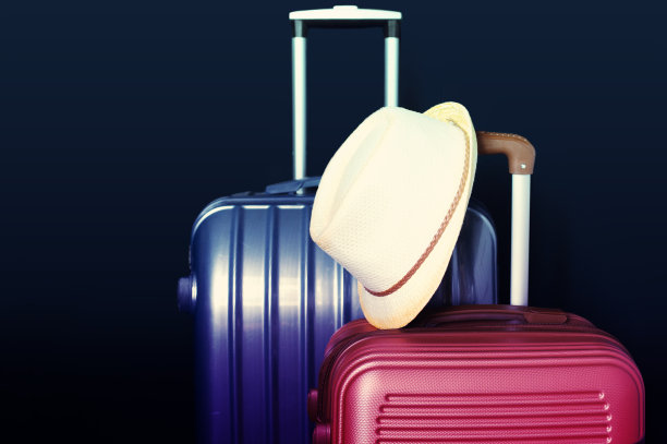 暑假旅游概念箱包或行李包与帽子图片下载
