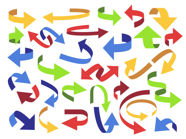 带3 d箭头。翻转箭头，彩色指针和打开图标。曲线带箭头向量符号集图片下载