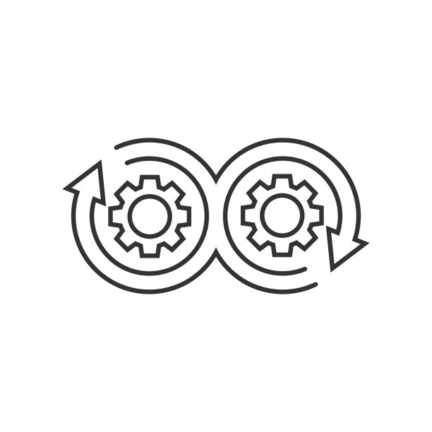 扁平风格开发图标，白色背景DevOps矢量图，带箭头的齿轮商业概念图片下载