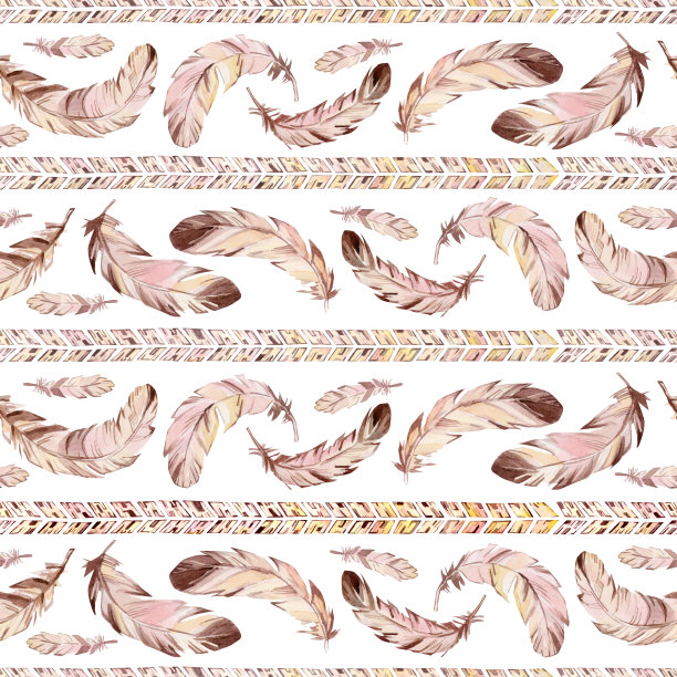 水彩无缝图案羽饰素材图片