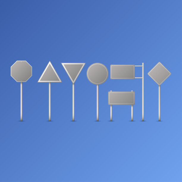 交通道路现实的金属标志向量图标设置孤立的插图。收集指示牌，信号，警告标志，停止危险，警告，速度，高速公路，空车，停车，街道板，方向指示牌图片下载