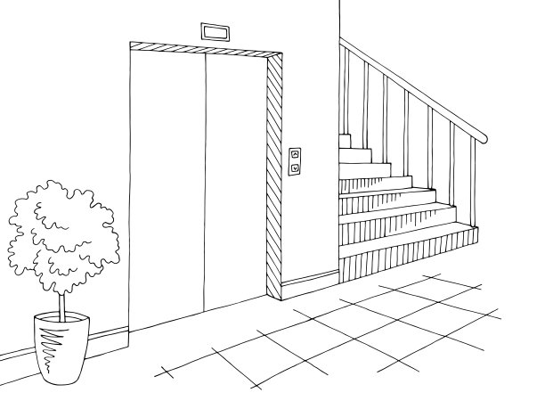 走廊图形黑白室内草图插图矢量图片下载