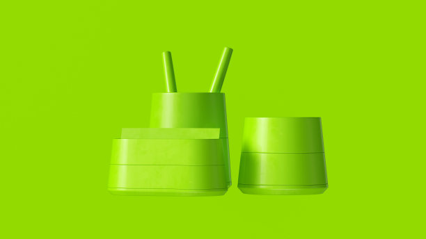 青柠绿办公室笔架书桌整洁图片下载