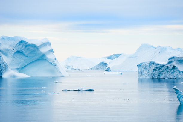 日落时大西洋中的蓝色冰山。格陵兰西海岸图片下载