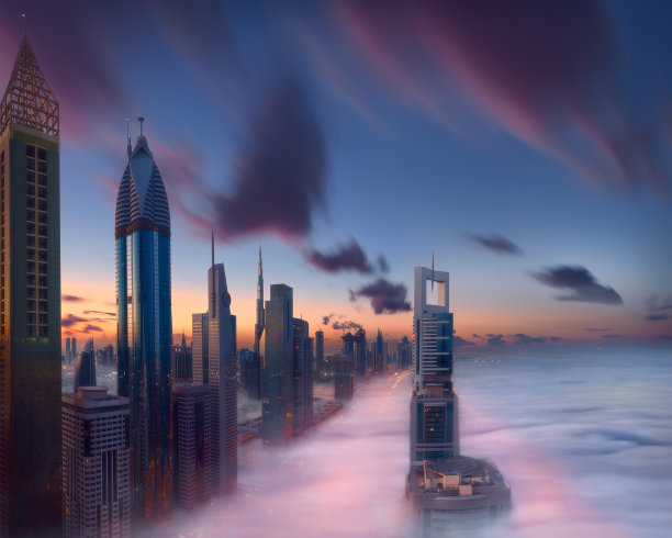 迪拜市中心现代多元建筑风格天际线图片下载