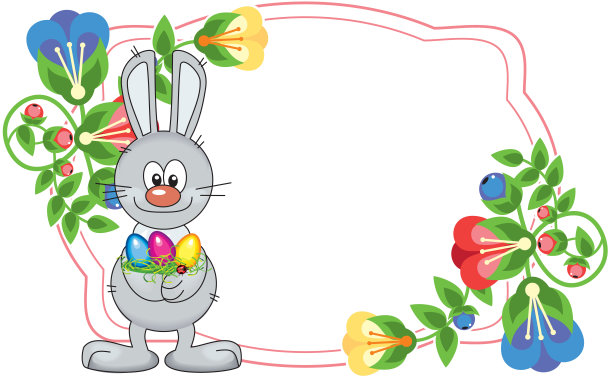 有可爱的小兔子和复活节彩蛋的花架图片下载