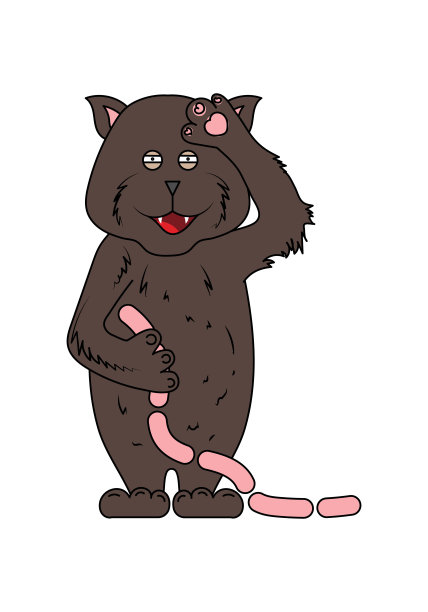 手绘可爱的猫拿着香肠，挥舞着爪子图片下载