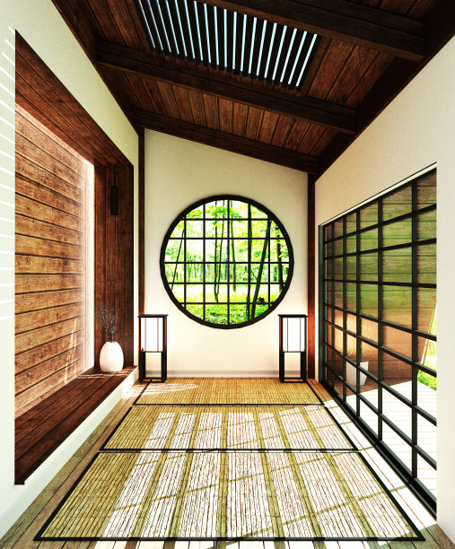 日式风格客厅内饰3D渲染图片下载