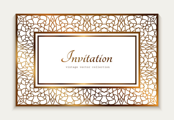 复古的金色矩形框架与花边边界图片下载