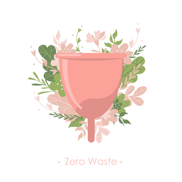 白色背景上有植物和花朵的月经杯图片下载